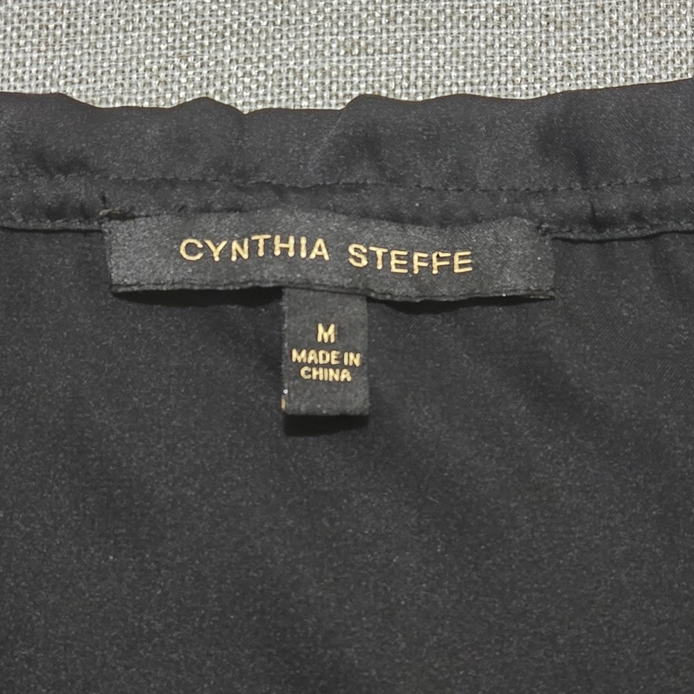 CYNTHIA STEFFE Hanna Black Ruffle Blouse Drawstring Waist Sleeveless Size Medium - Picture 12 of 14